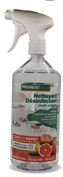 NETTOYANT DESINFECTANT MULTI-USAGES - BACTERICIDE - VIRUCIDE - FONGICIDE 1Litre PARFUM PAMPLEMOUSSE FRAIS, ELIMINE 99,9% DES VIRUS ET DES BACTERIES.