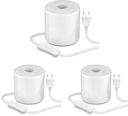 ledscom.de 3 Stück Tischlampe TIPO, Schalter, Porzellan, weiß, 1x E27 max. 300W