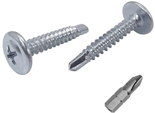 Marcopol Lot de 300 vis en acier zingué 4,2 x 25 mm, tête de réglage modifiée Phillips, vis à tôle auto-foreuse, vis autotaraudeuse (300, 4,2 x 25 mm), Argenté.