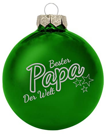 Deitert Weihnachtskugel Bester Papa der Welt, Ø 8cm, Christbaumkugel aus Glas (glänzend), Individueller Weihnachtsbaumschmuck als Geschenkidee, Grün