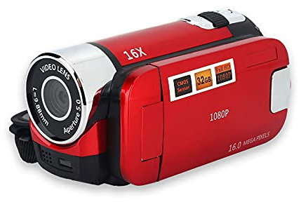 Socobeta Digitaler Camcorder Videokamera Camcorder 16x HD 128g Externe Speicherkarte 270° Drehung dv Player(rot)