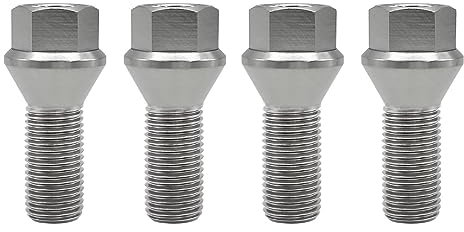 RISON-Titan M12/M14x1.5 Lug Bolzen Schaft 6AL4V Luft- und Raumfahrt Grade Kegel Sitz Titan Bunte Rad Lug Bolzen 20 Stück, M14x1.5x28mm, Titan Silber