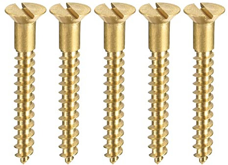 sourcing map Wood Screws M3.5 x 30mm Slotted Flat Head Brass Self-Tapping Screw 100 Pcs