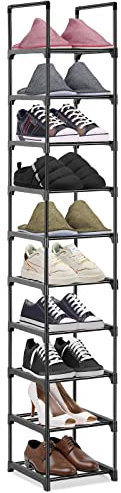 Hossejoy Schuhregal mit 10 Ablagen, Metall Schuhschrank Hoch Schmal, Multifunktional Schuhablage Schuhaufbewahrung, Standregal für Wohnzimmer, Schlafzimmer, Eingangsbereich, Flur, 28 x 30,5 x 175 cm