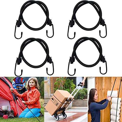 Spanngummis mit Haken Gepäckspanner 4 Stück 60 cm Gummi-Spannseile mit 2 Haken Befestigungsriemen Schwarz Gepäckgummi Spannseil Gummiseil Gepäckgurt für Fahrrad Camping Transportieren Verpacken