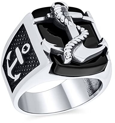 Personalisieren Schwarzer Onyx Edelstein Männer Großes Rechteck Siegel Nautische Marine Seil Boot Anker Ring Für Männer Checker .925 Sterling Silber Hergestellt In Turkey