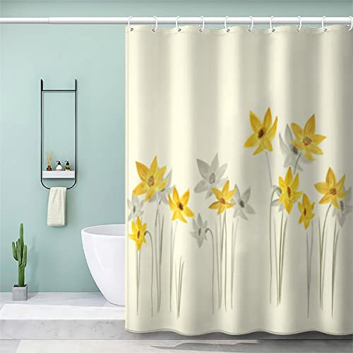 AOLIGL Duschvorhang 180x200 cm Schöne Blumen Duschvorhang with 12 Hooks Duschvorhang Textil Weiß Schwarz Grau Grün Blau Gelb Badezimmer Vorhänge Hohe Qualität