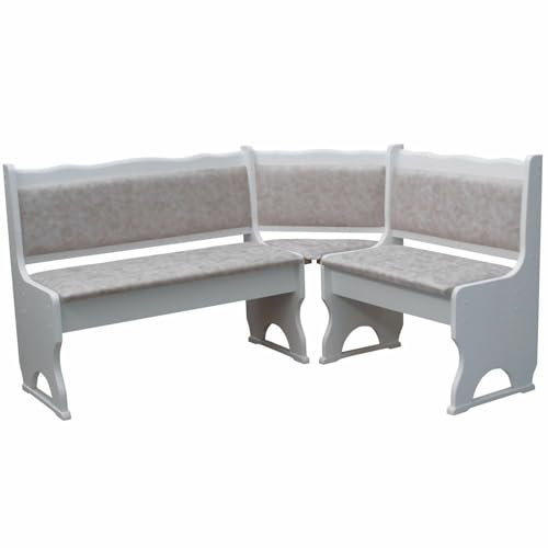 k koma Eckbank aus massiver Kiefer in Weiß – Komfortabel gepolstert mit Ökoleder Beige II – Stilvoll & langlebig – NEU (100 x 180)