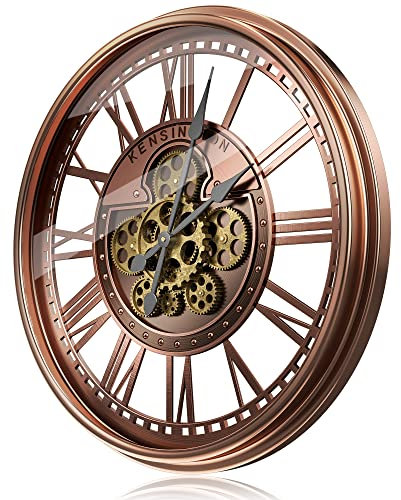 TOKTEKK Wanduhr Große 53cm mit Bewegliche Zahnrad, Vintage Retro Industriell Metall Wanduhr Romische Zahlen für Zimmer Zuhause KüChe Schlafzimmer Büro Schule(Vintage Rot)