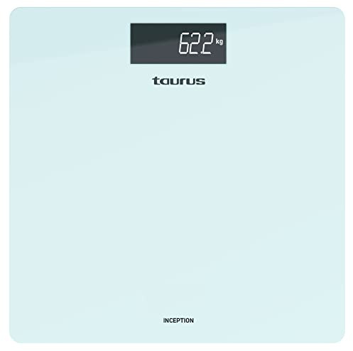Taurus - Digitale Badezimmerwaage | Slim Design | 28 x 28 cm | Ultra strapazierfähiges Hartglas | Display | max. 180 kg | rutschfeste Füße | blau