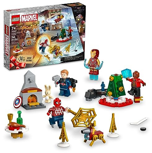 LEGO Marvel Avengers 2023 Adventskalender 76267 Holiday Countdown Spielset mit täglichen Sammelüberraschungen und 7 Superhelden-Minifiguren wie Doctor Strange, Captain America, Spider-Man und Iron Man