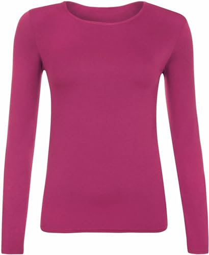 SXME MIGHT SAY Stylish Versatile Womens Ladies Long Sleeve Scoop Neck Stretch Plain Casual T Shirt Essential Top Blouse Assorted Pink Must Have in Every Wardrobe UK Sizes Pink M/L