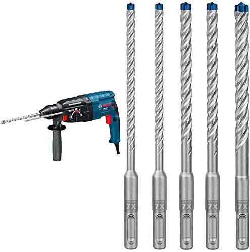Bosch Professional Bohrhammer GBH 2-28 (880 Watt, mit SDS-plus Aufnahme, bis 28 mm Bohr-Ø, Rückschlag-Schutz, im Koffer) + 5x Expert SDS plus-7X Hammerbohrer Set (für Stahlbeton, Ø 6-10 mm, Zubehör)