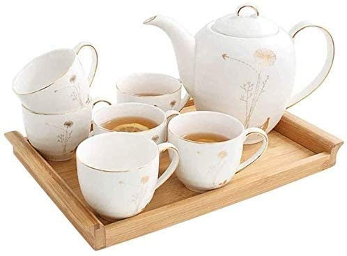 ONOTEC Conjunto de Tetera cerámica, Seis Tazas de té con Juego de té de Bandeja de Madera, Juego de Servicio de té para Adultos, Conjunto de té de cerámica Conjuntos de té de cerámica