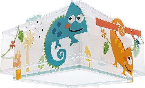 Dalber Deckenlampe kinderzimmer, Deckenleuchte für Kinder Happy Jungle Chamäleon Tiere Dschungel, 63316, E27