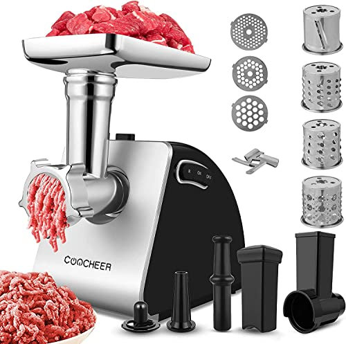 Tritacarne elettrico Robot da cucina multifunzione 5 in 1, con 4 lame e 3 piastre di taglio in acciaio inossidabile, macchina per salsicce, accessori per biscotti