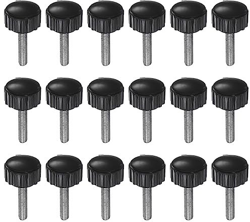 QUARKZMAN 18pz Zigrinate Morsetto Manopole M4 x 15mm Maschio Filettatura 16mm Testa Impugnatura Plastica Metrico Testa Zigrinata Viti Bullone Pomelli Filettati Perno Maniglie, Nero