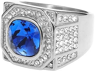 PAMTIER Herren Edelstahl Stein Pinky Ring Signet Style Bling Cubic Zirconia Hip Hop Iced Out Ringe Silber Blau Größe 57