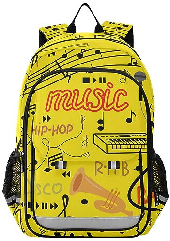 ISAOA Schultasche mit Musik-Muster, Laptop-Rucksack für Kindergarten, Grundschule, Junior, Universität, wasserabweisend., #2, One size