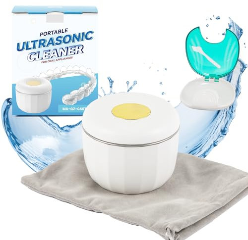 Mxmoonant Mini Ultrasonic Cleaner for Retainer Aligner Mouthguards, Portable for an Outing, with a Aligner Case & A Mini Brush