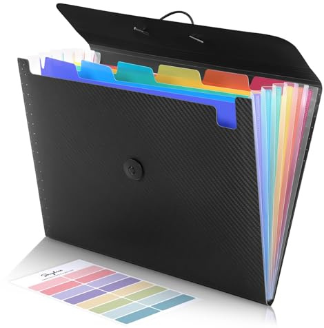 SKYDUE Accordion File Organizer, Expanding File Folder with 7 Pockets, Portable Receipt Paper Bill Document Organizer, Letter/A4 Size Filing Folder School Office Supplies, Black