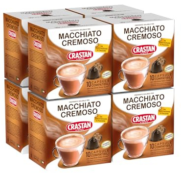 CRASTAN 1870, Lot de 80 gélules, 8 boîtes de 10 capsules de boisson au goût moucheté et crémeux, compatibles avec Dolce Gusto, sucre à plaisir, mousse parfaite, 100 % Made in Italy
