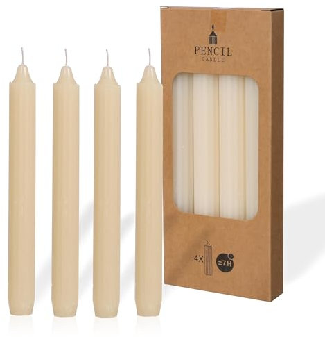 COMFORDER Stabkerzen Set, 4x Tafelkerzen einfarbig + gerippt, 20cm, 7 Stunden Brenndauer (creme)