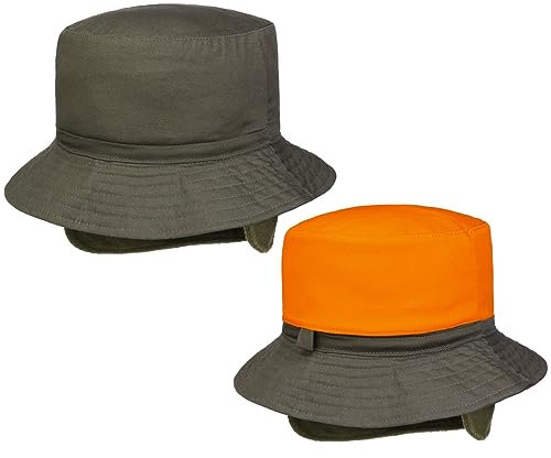 Lipodo Signal Bucket Hut mit Ohrenklappen - Unisex-Fischerhut für Herbst/Winter - Knautschbar - Olivfarbener Hut (55-60 cm) Oliv M (57-58 cm)