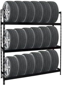 PROREGAL Reifenregal Tiger XL | HxBxT 200x180x45 cm | 300kg Fachlast | bis zu 21 Reifen (205/55 R16) | Schwarz | Werkstattregal, Lagerregal, Kellerregal