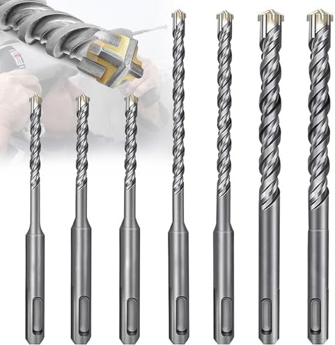 Brateuanoii 7 Pieza Brocas SDS Plus Hormigon, Brocas De Carburo SDS Plus Con 4 Filos De Corte, Brocas Hormigon(Para Hormigón Armado, Ø 6-12 Mm, Accesorios Martillo Perforador Rotativo)