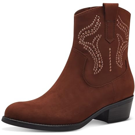 MARCO TOZZI Damen Stiefeletten mit Absatz mit Blockabsatz Cowboy, Braun (Nut), 40 EU