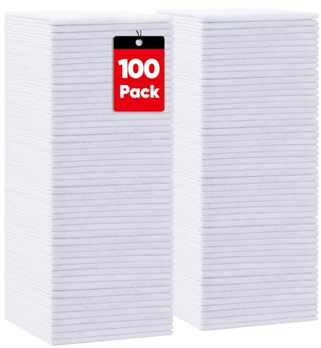 HOMEXCEL 100 Pack White Microfibre Cleaning Cloths Towels, 29x29 cm