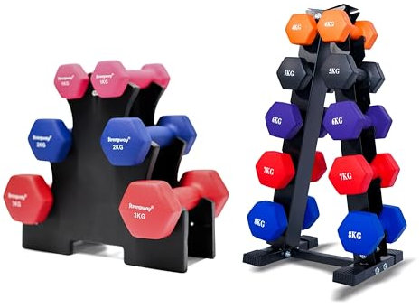 STRONGWAY® Neoprene Hex Dumbbells Sets With Weight Storage Rack Stand Gym Training Weight Lifting Exercise ((72KG SET | 2X (1+2+3+4+5+6+7+8) + STANDS))