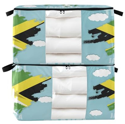 Aufbewahrungsbeutel unter dem Bett, stapelbare Tasche für Schrank, faltbar, großer Aufbewahrungsbehälter mit Deckel, stapelbare Schubladen, S Jamaika, Flugzeug, Wolke, 2 Stück