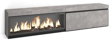 Skraut Home | Mobile TV Soggiorno | Ampio spazio a disposizione | 210 | Per TV fino a 80 | Camino elettrico XXL | Stile moderno | Cemento