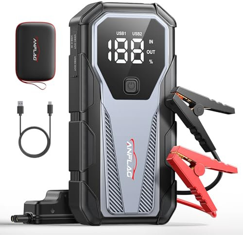 Avviatore Batteria Auto ANFLAG, 7000A Avviatore Emergenza per Moto(Fino a 10.0L Gas, 9.0L Diesel),12V / 16800MAH Starter Auto Portatile con Torcia a LED,Uscita USB Rapida, 2.7 LCD Display (BD30)