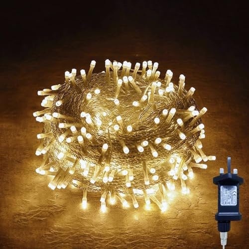 Gresonic 100/200/300/400LED Fairy Lights,8 Modes Timer String for Bedroom Plug in,Warm White Outdoor Garden Mains Powered Waterproof Christmas for Party (8 Modes Warm White, 600LED)