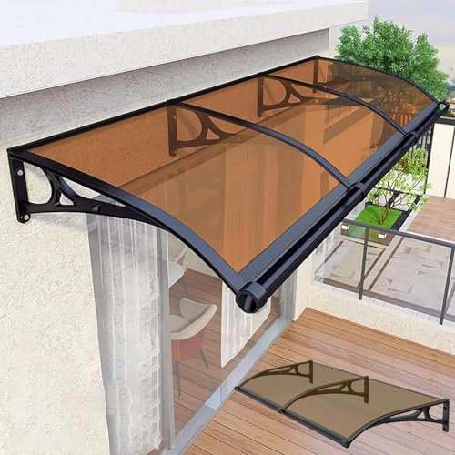 Vordach Für Haustür 200 X 60 Cm, Überdachung Aus Polycarbonat & Aluminium, Türvordach Für Sonnenschutz Regenschutz Windschutz, Pultvordach Für Tür Eingang Hauseingang ( Color : Brown , Size : 160*60CM