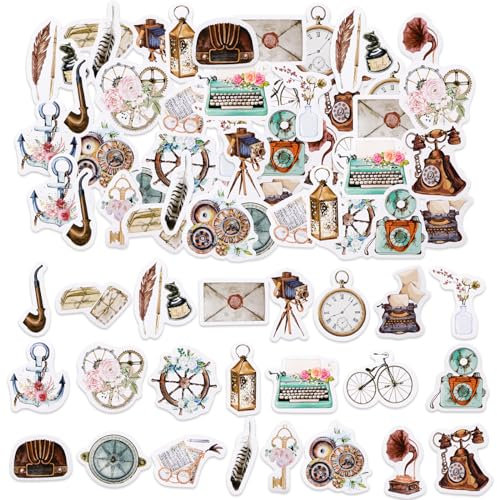 46 Stücke Vintage Aufkleber, Scrapbooking Zubehör Retro Journaling Aufkleber für Erwachsene, Kind, Retro Sammel Scrapbook Zubehör Aufkleber für Scrapbooking, DIY Handwerk, Laptops, Journal, Geschenke