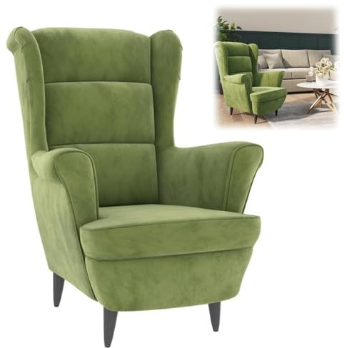 Sessel Wohnzimmer, Sessel Hellgrün Samt, 78x90x96,5cm, Belastbarkeit 110 kg,Sitzhöhe vom Boden 42cm,Ohrensessel Lesesessel für Wohnzimmer/Schlafzimmer