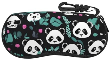chenfandi Panda Brillenetui mit niedlichem Gesicht, weiches Etui für Brillen, Sonnenbrillenetui, Unisex, mit Schlüsselverschluss, 17 x 8 cm, Schwarz , One size