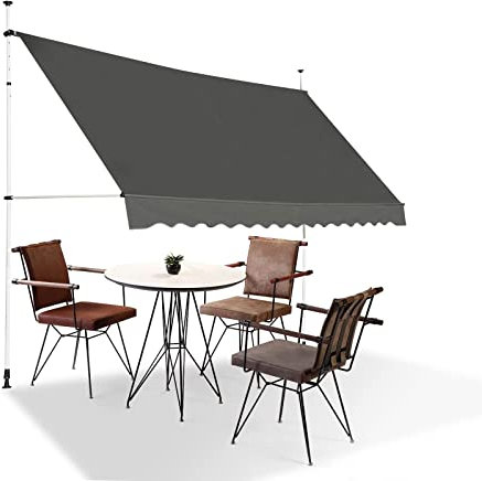 Klemmmarkise, Manuell Einziehbare Markise, Balkonmarkise Ohne Bohren, UV-Beständig Höhenverstellbar Wasserabweisend, für Den Außenbereich, Terrasse, Hof, Balkon(Polo blanco+negro,300cm(118in))