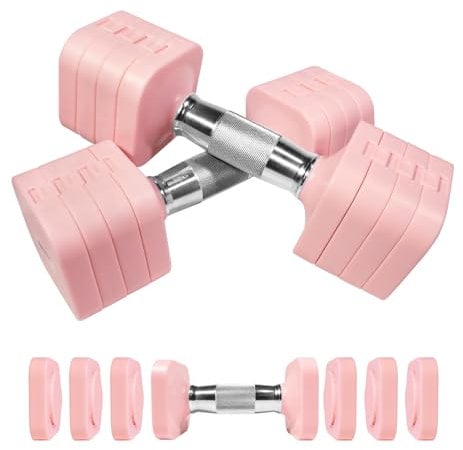 10KG Hanteln Verstellbar, 4-in-1 Kurzhanteln 2er Set (2/3/4/5 kg pro Hantel) für Frauen Männer, Gewichte Hanteln Adjustable Dumbbell Set für Gym Home Fitness Krafttraining - Rosa