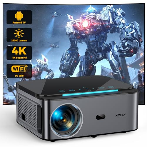 【Netflix/Android TV】 Videoprojecteur, XIWBSY Rétroprojecteur 4K Supporté, 25000 Lumen WiFi 6 Projecteur Video Bluetooth, Vidéoprojecteur 4K 1080P Full HD, Zoom 50%, Home Cinéma 300