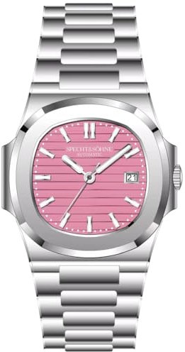 TACTO Specht&sohne Automatikuhren für Herren Japan Miyota 8215 Uhrwerk Mechanische Uhr Edelstahl Saphir Wasserdicht, Pink, Classic