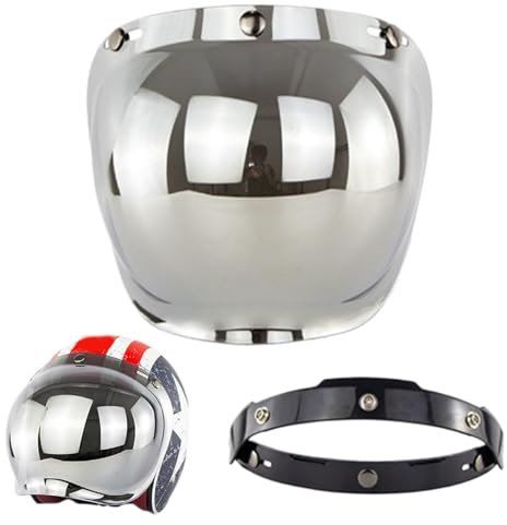 Cndiyald Motorcycle Helmet Visor, 3-Snap Open Face Motorcycle Helmet Shield, Retro Flip up Motorcycle Face Shield, Sunproof Windproof Motorcycle Bubble Mirror Visor, Helmet Visor