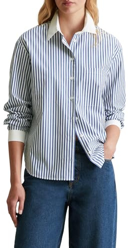 Marc O'Polo Denim Damen Hemd aus Bio-Baumwolle gestreift, Blau (Medium Blue Multi 05), M