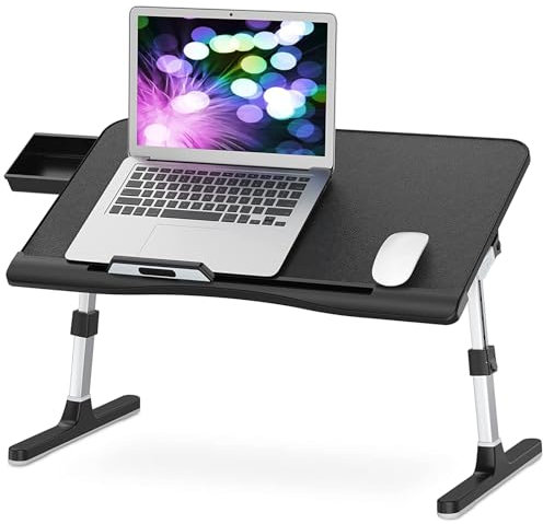 Refein Foldable Laptop Bed Tray Desk, Adjustable Laptop Bed Stand Portable Standing Table with Foldable Legs Notebook Stand Reading Holder for Bed/Couch/Sofa/Floor with a Drawer (Black)