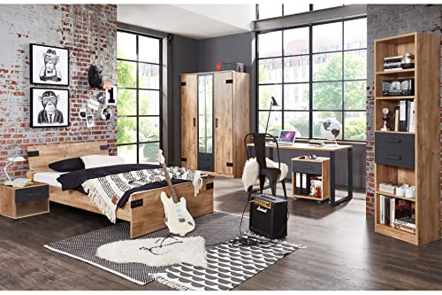 Liverpool Jugendzimmer Set, Plankeneiche & Graphit, 8-teilig, 140er Bett