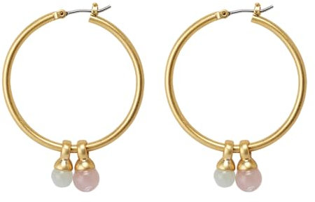 SENCE Copenhagen Goldene Creolen Damen - Be A Star/Essentials Kollektion Aquamarin und Rose Quartz - 3.5cm runde Ohrringe Messing 14 Karat vergoldet matte Oberfläche - E-J804EE